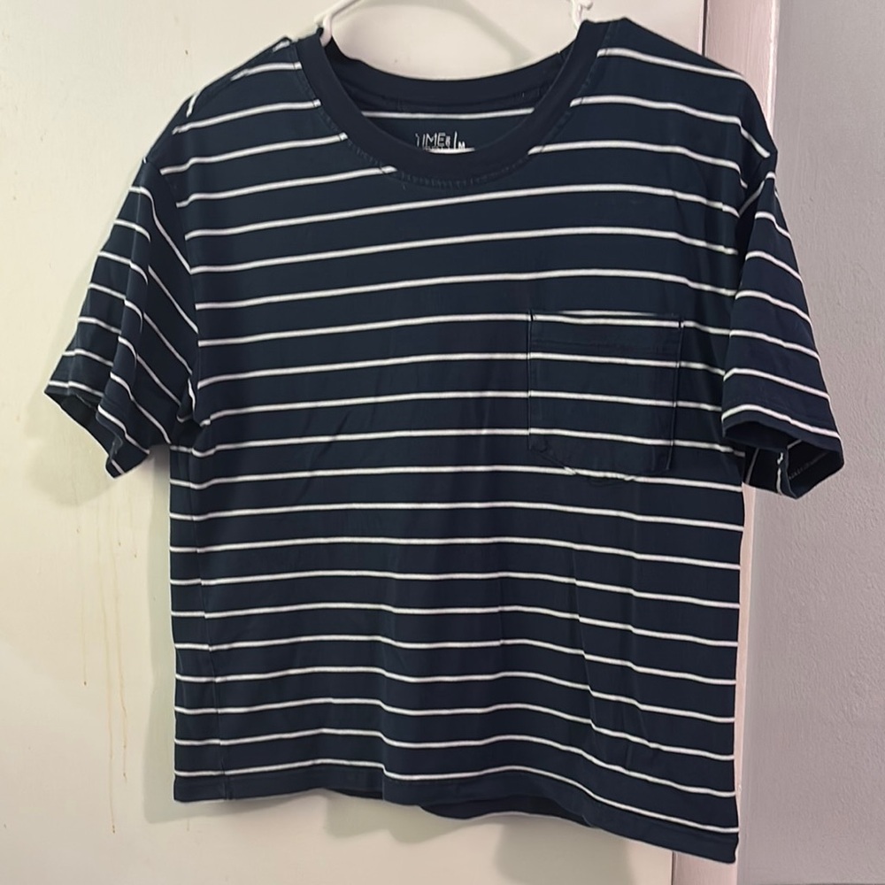 Time and Tru Blue and White Striped Crop Top